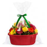 Gift Basket With Bag And Ribbons Woven Storage Basket With Handle - Red