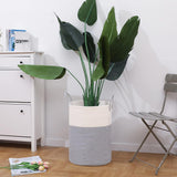 Large Woven Laundry Basket Hamper Rope Storage Bin for Blankets Toys and Clothes White & Gray