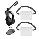 Full Face Snorkel Mask with Camera Mount  Anti-Leak Swimming Diving Mask with Waterproof Pouch Bags Black