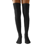 Women's Cable Knit Thigh High Socks Over Knee Stockings Winter Long Boot Warmers Black