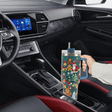 40oz Stainless Steel Christmas Pattern Water Bottle Thermal Mug Travel Tumbler Christmas Gifts Blue