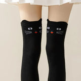 Pair of Cat Shape Warm Thigh High Over Knees Stockings Long Socks for Girls Black