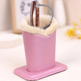 Soft Plush Lined PU Leather Eyeglasses Desk Holder Stand with Base Pink