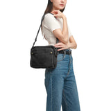 Women PU Leather Crossbody Bag Multifunctional Three Layer Purse Shoulder Bag Tote Black