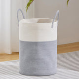 Large Woven Laundry Basket Hamper Rope Storage Bin for Blankets Toys and Clothes White & Gray