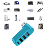 4-Port USB 3.0 Hub 180-Degree Rotating USB Splitter for Laptop Car Blue