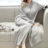 Unisex Bathrobe for Womens Flannel Fleece Robes Winter Warm Housecoat Nightgown Sleepwear Grey