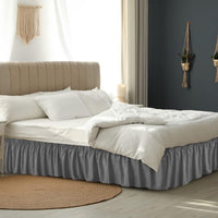 Wrap Around Bed Skirts Dust Ruffles Bed Skirt with Adjustable Elastic Belt Grey
