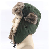 Trapper Hat with Warm Faux Fur – Russian Bomber Pilot Winter Hat Dark Green