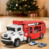 Large Transporter Truck Toy with Dual Track and 6 Alloy Racing Cars Red