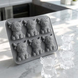 2 PCS 6 Cavity Silicone Highland Cow Ice Cube Molds Grey