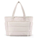 Puffer Tote Bag Quilted Puffy Handbag Lightweight Satchel Bag Beige