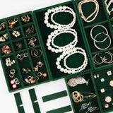 4pcs Stackable Jewelry Organizer Boxes Set for Earrings Rings Necklaces Bracelets Green