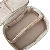 PU Leather Makeup Bag Large Capacity Travel Cosmetic Bag Toiletry Bag for with Handle and Divider Green