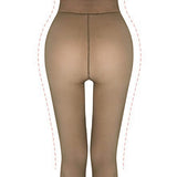 Women Winter Tights Pantyhose Trendy Fake Translucent Warm Stockings High Waisted Fleece Thick Leggings Brown