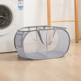 Popup Mesh Laundry Basket with 2 Compartments Folding Laundry Hamper Gray
