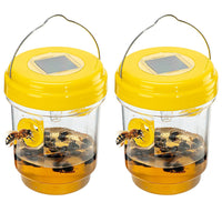 2 Pack Solar Powered Wasp Traps Outdoor Hanging Carpenter Bee Catchers Yellow