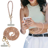 Rhinestone Crossbody Phone Lanyard with Wrist Strap Locking Clips Gold