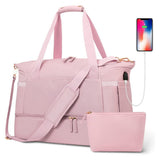 37L Women Fitness Travel Bag Waterproof USB Charging Carry-On Overnight Pink