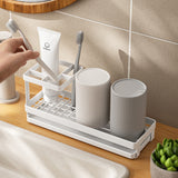 Bathroom Toothbrush Holders Metal Tooth Brush Toothpaste Organizer with Drainage White