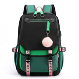 Girls Backpack for Middle School Students with USB Charging Port Green