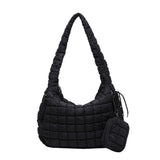 Puffer Tote Bag Quilted Puffy Crossbody Carryall Handbag Black