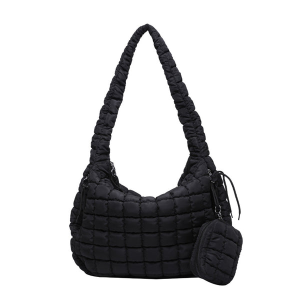Puffer Tote Bag Quilted Puffy Crossbody Carryall Handbag Black