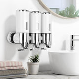 3-Chamber Shower Soap Dispenser Wall-Mounted Shampoo and Conditioner Dispenser with Visible Window White