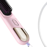 Cordless Hair Straightener Brush Portable Heating Hair Straightening Comb Pink