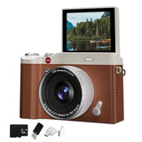 4K Vlogging Camera 64MP Digital Camera with Flip Screen Auto Focus Camera for Selfies Travel Brown