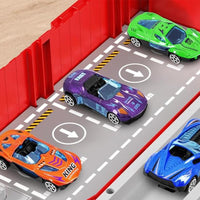 Transform Carrier Truck Race Track Toys with 8 Mini Race Cars Red