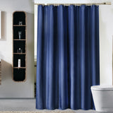 Extra Long Shower Curtain Waterproof Fabric With Hooks for Bathtub Bathroom Dark Blue
