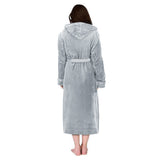 Warm Hooded Bathrobe Long Cozy Spa Hoodie Robes for Ladies Gray
