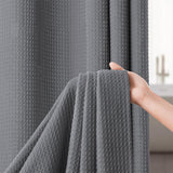 Water Resistant Waffle Shower Curtain with 12 Rustproof Metal Rings Gray