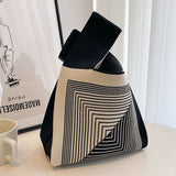 Hooking Tote Bag Small Cute Knot Wristlet Knitted Bag Knitted Wrist Purse Black Line