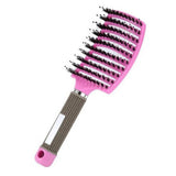 Detangle Nylon Boar Bristle Brush Head Scalp Comb Pink