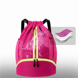 Water Resistant Drawstring Backpack Sports Gym Sackpack with Shoe Compartment Rose Red