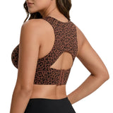 Seamless Front Closure Bra Wireless Full Coverage Cross Back Women Dark Brown Leopard