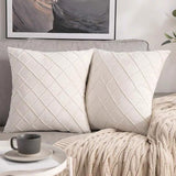 Velvet Cushion Cover Rhombus Pleated for Bedroom Sofa Window Seat Beige