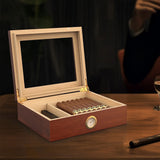 For 10 Cigars Cigar Humidor Desktop Box with Humidifier and Hygrometer Brown