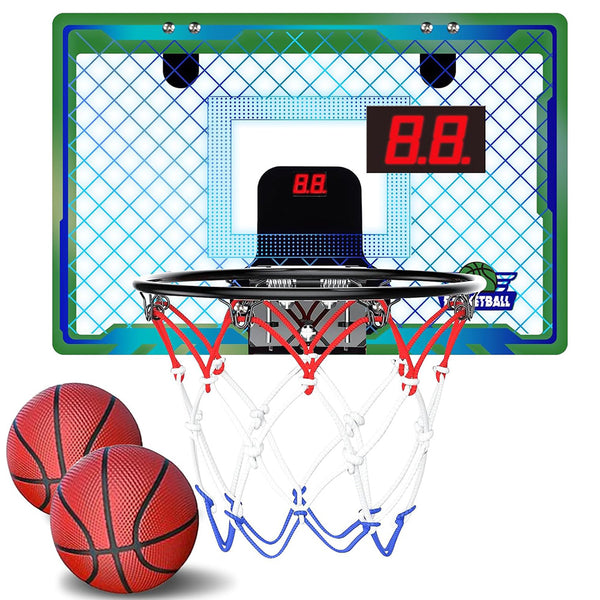 Indoor Lighted Basketball Hoop Mini Over The Door Basketball Hoops with 2 Basketball for Kids Green
