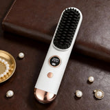 Cordless LCD Hair Straightening Brush 2-in-1 Portable White
