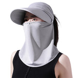 2PCS 3 in 1 Ponytail Sun Hat with Detachable Face Cover and Chin Strap Light Gray And Pink