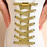 4Pcs No Tie Elastic Shoelaces with Metal Lock Quick Slip-On 100cm Flat Stretch Shoelaces Replacement for Running Travel Sports Sneakers Gold