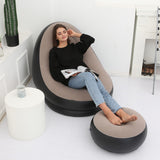 Inflatable Sofa Couch and Footrest Set Flocking Blow Up Couch Chair Set for Camping Balcony Bedroom Grey