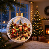 2 PCS 8cm Clear Plastic Fillable Christmas Ball Ornaments Red Train