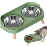 Elevated Double Stainless Steel Pet Food and Water Bowl Set Green