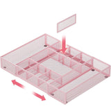 Adjustable Desktop Drawer Organizer Expandable Basket with Dividers for Home Pink