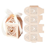 50 PCS Laser Cut Pearl Paper Candy Favor Boxes with Ribbons Beige