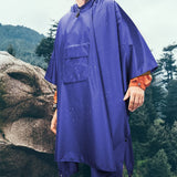 3-in-1 Hooded Rain Poncho for Adult with Pocket, Waterproof Lightweight Blue